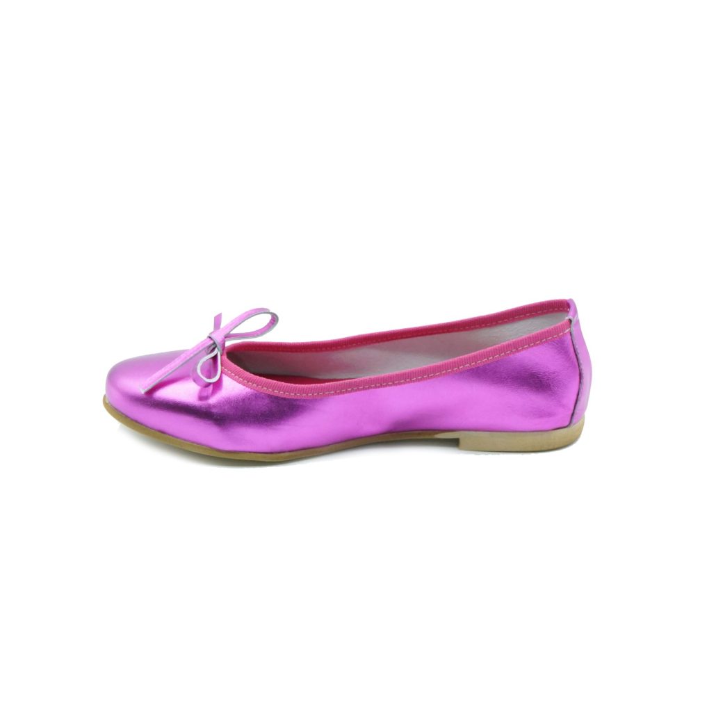Lea Gu ballerina in nappa laminata, fiocco frontale, tacco 10mm Italia
