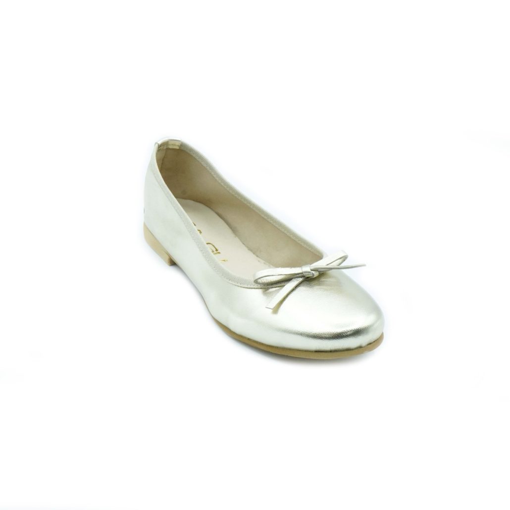 Lea Gu ballerina in nappa laminata, fiocco frontale, tacco 10mm Italia
