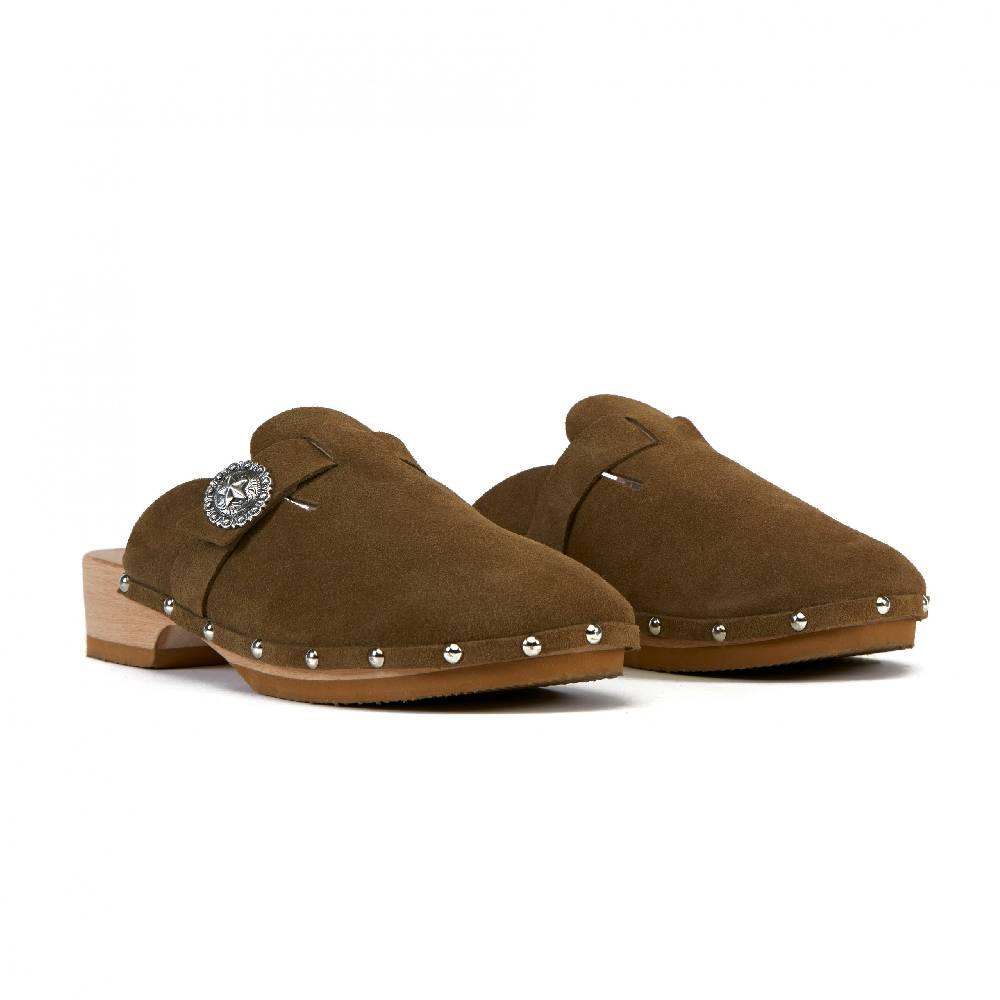 Kate Cate ALLEGRA CLOGS KAKI SUEDE CALFSKIN Sconto