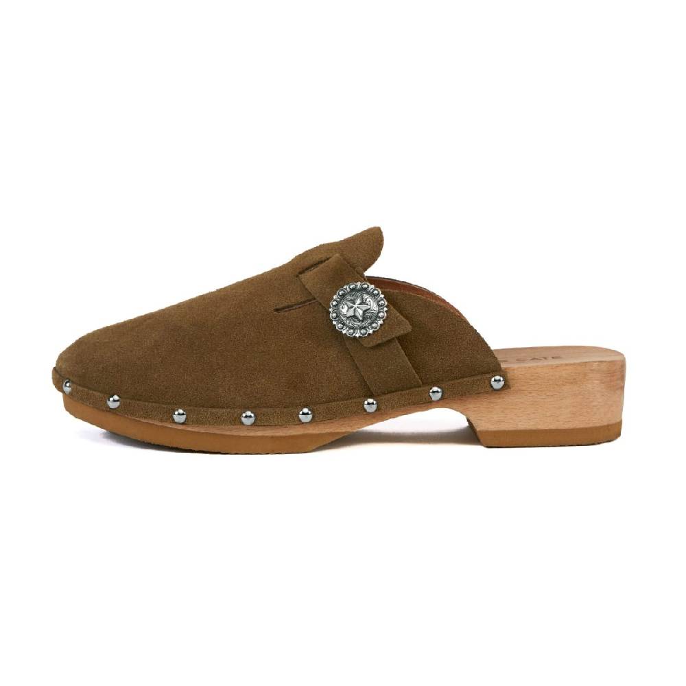 Kate Cate ALLEGRA CLOGS KAKI SUEDE CALFSKIN Sconto