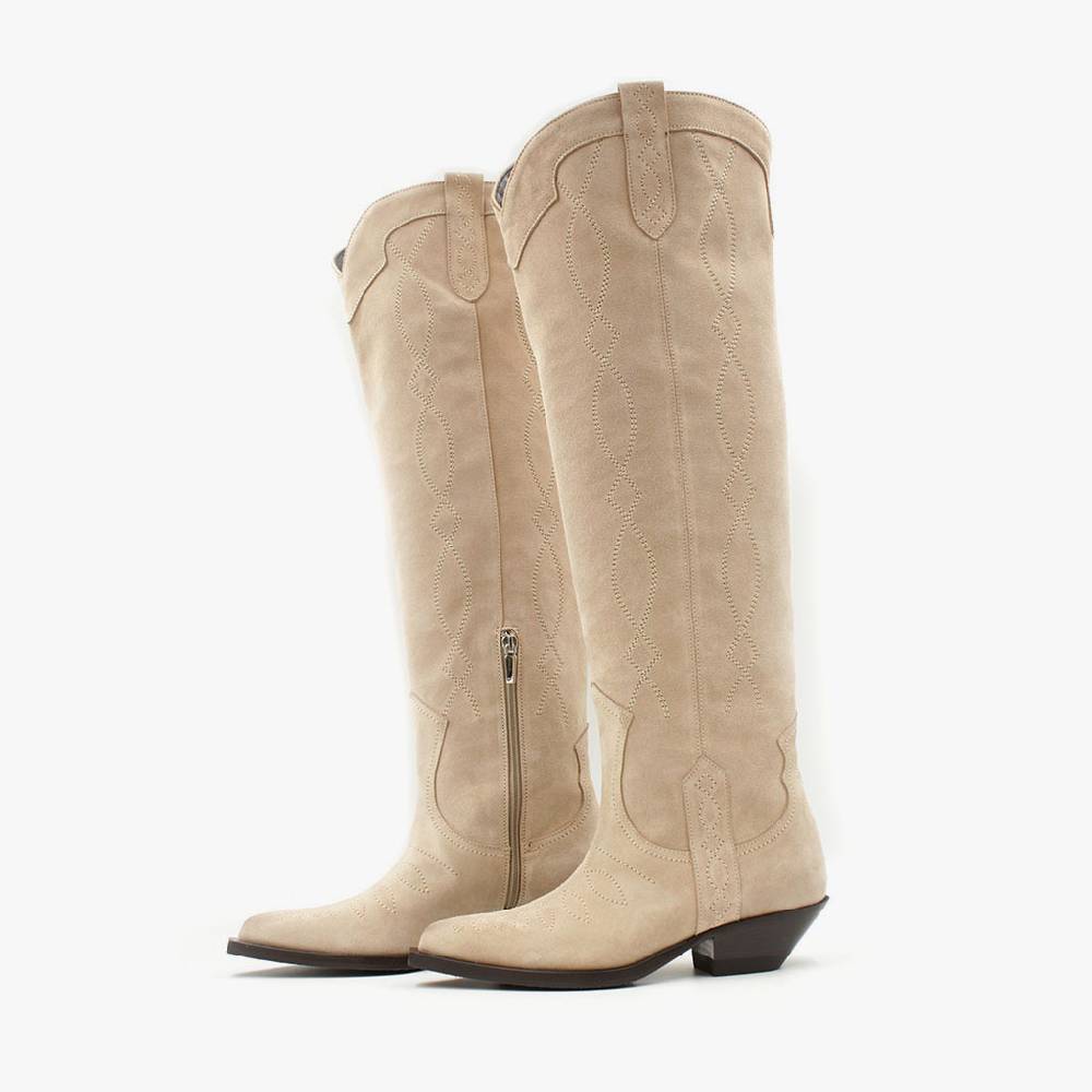 Laura Bellariva Stivale texano camoscio beige ACQUISTA ORA