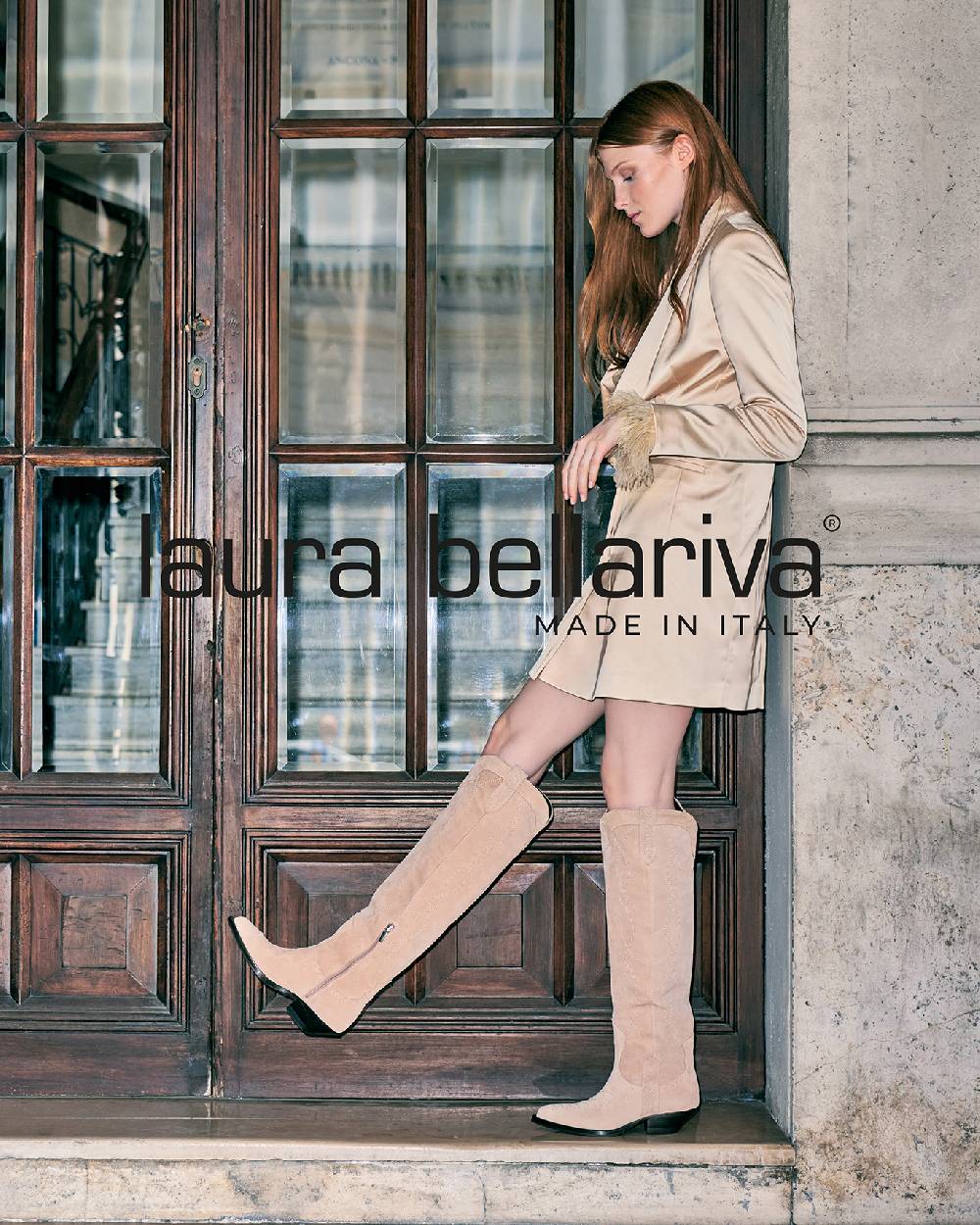 Laura Bellariva Stivale texano camoscio beige ACQUISTA ORA
