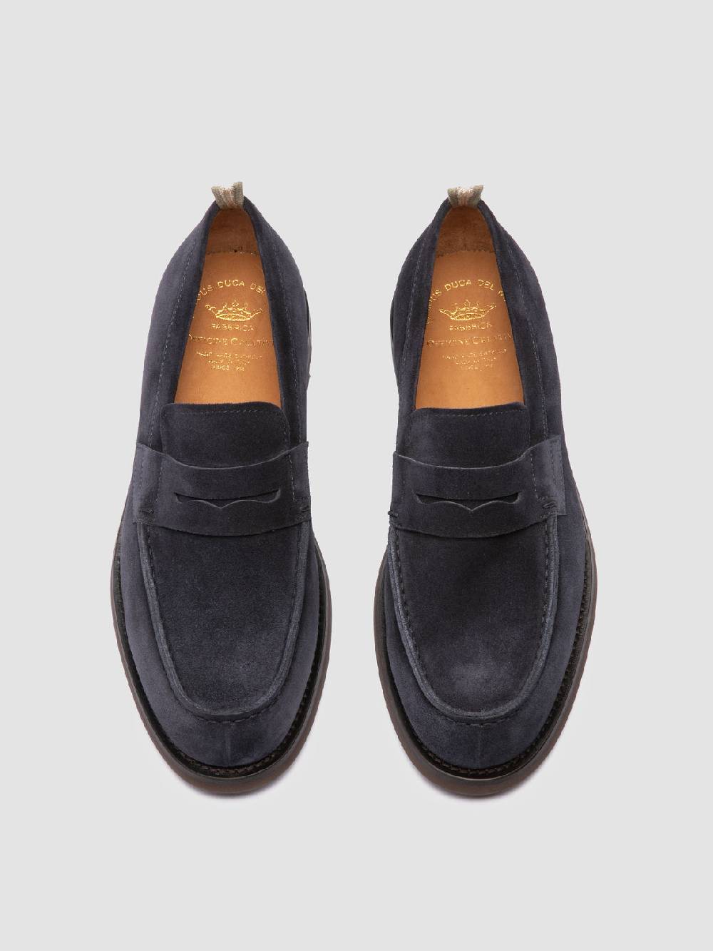 Officine Creative BELMONDO 006 Mocassini Penny in Pelle Scamosciata Blu Nuovo
