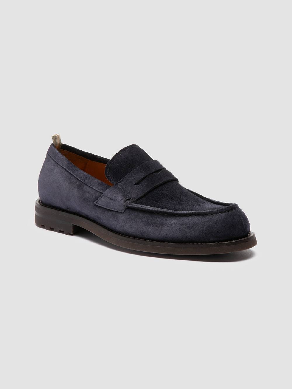Officine Creative BELMONDO 006 Mocassini Penny in Pelle Scamosciata Blu Nuovo