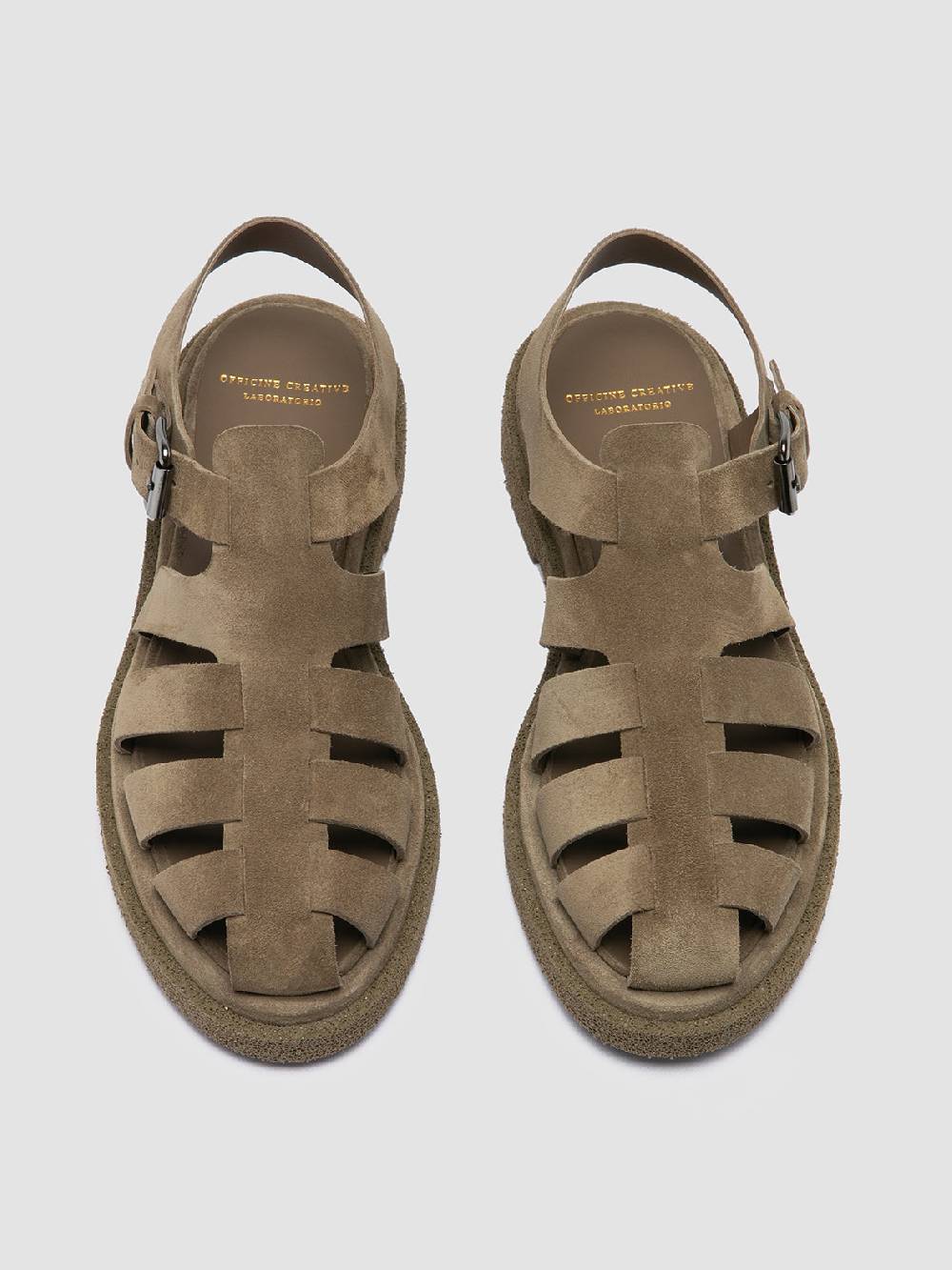 Officine Creative TONAL 18 Taupe Suede Sandals In Vendita