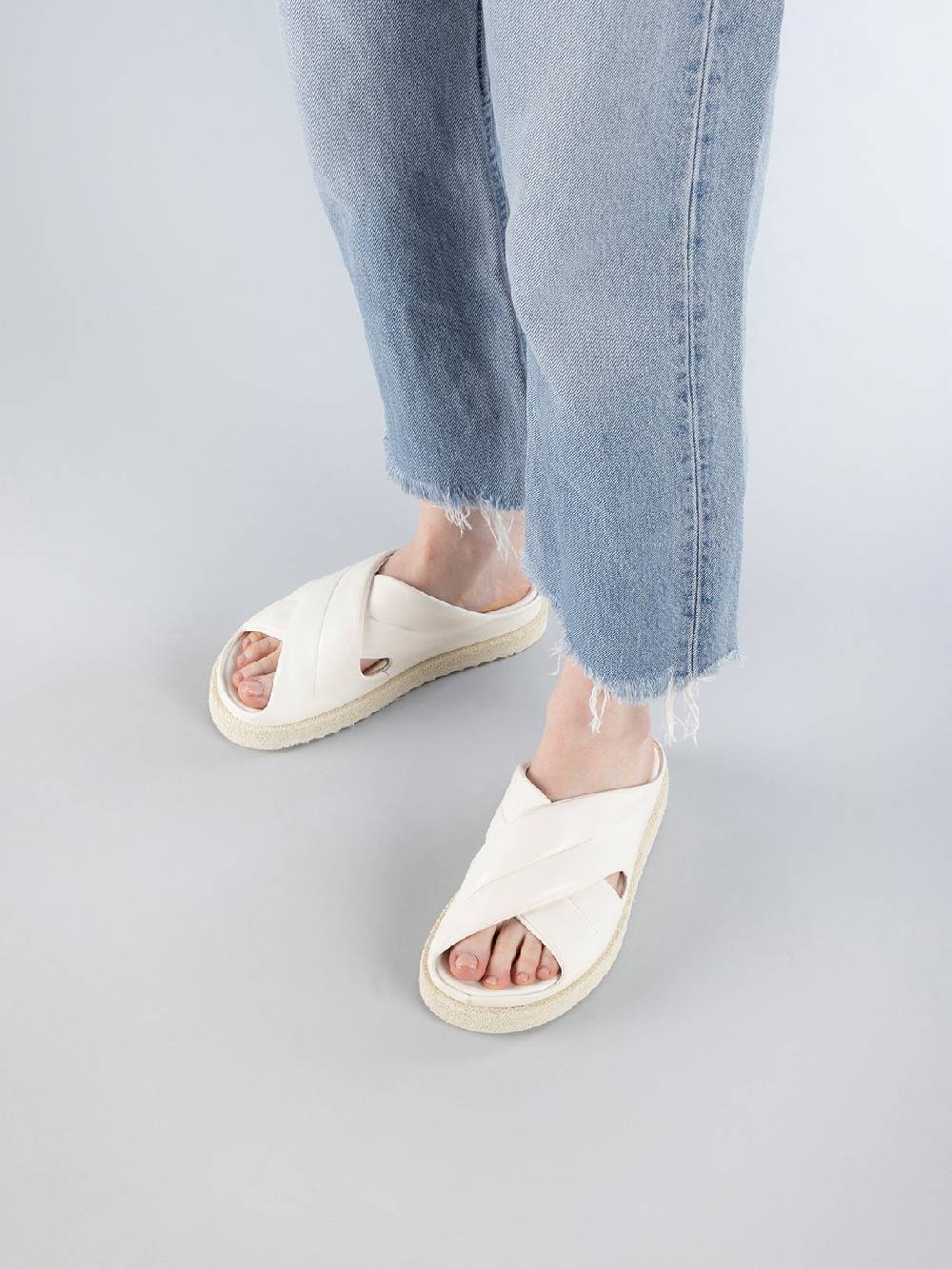 Officine Creative SANDS 103 Sandali Slide in Pelle Bianca Vendita Economica