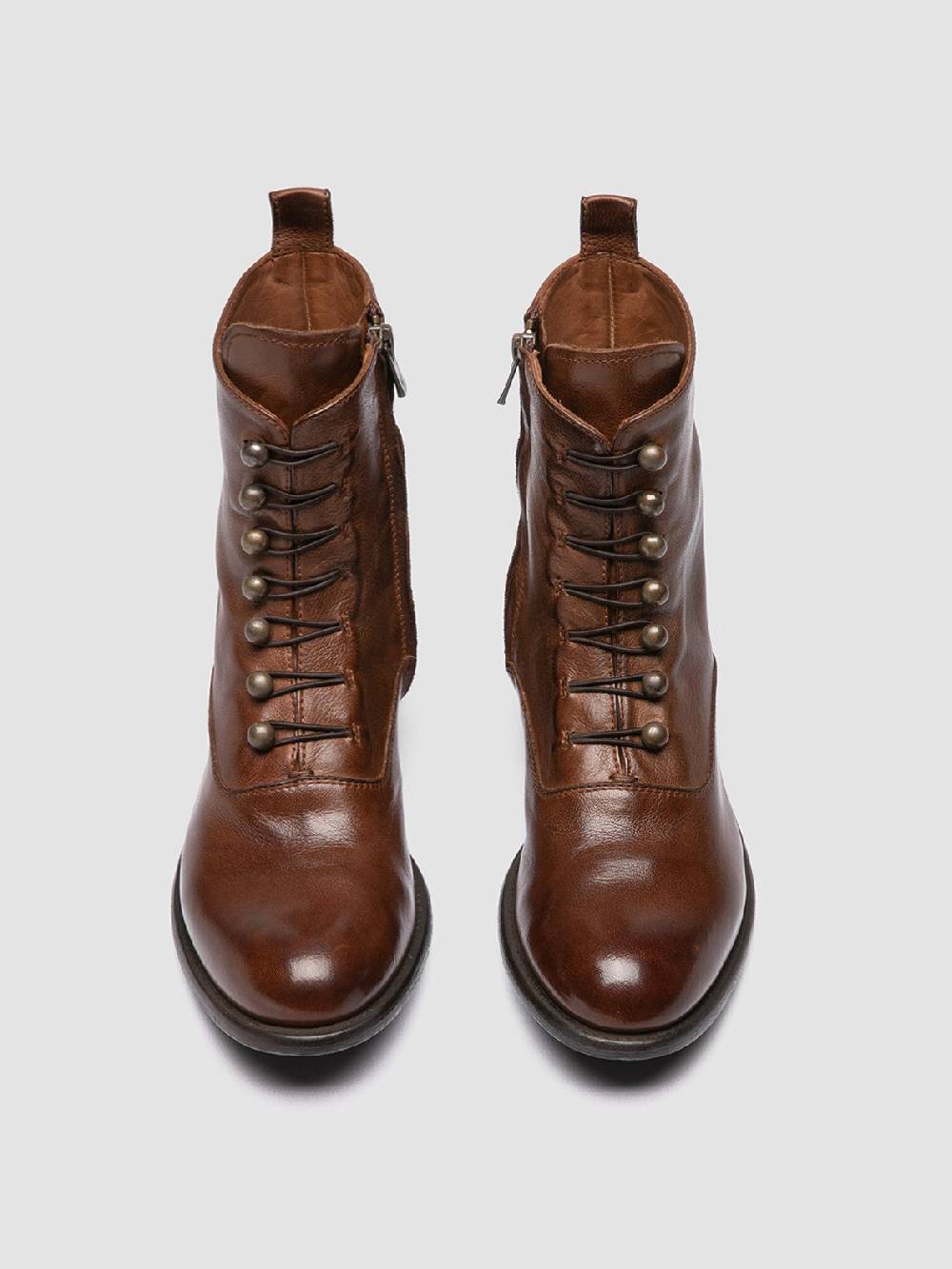 Officine Creative LIS 006 Stivali con Zip in Pelle Marrone Saldi Di Fabbrica