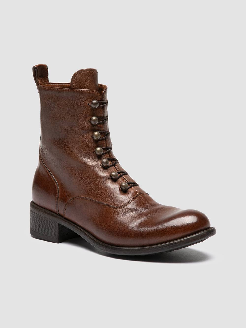Officine Creative LIS 006 Stivali con Zip in Pelle Marrone Saldi Di Fabbrica