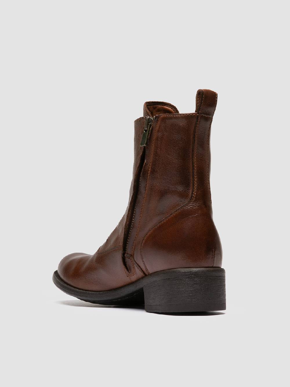 Officine Creative LIS 006 Stivali con Zip in Pelle Marrone Saldi Di Fabbrica