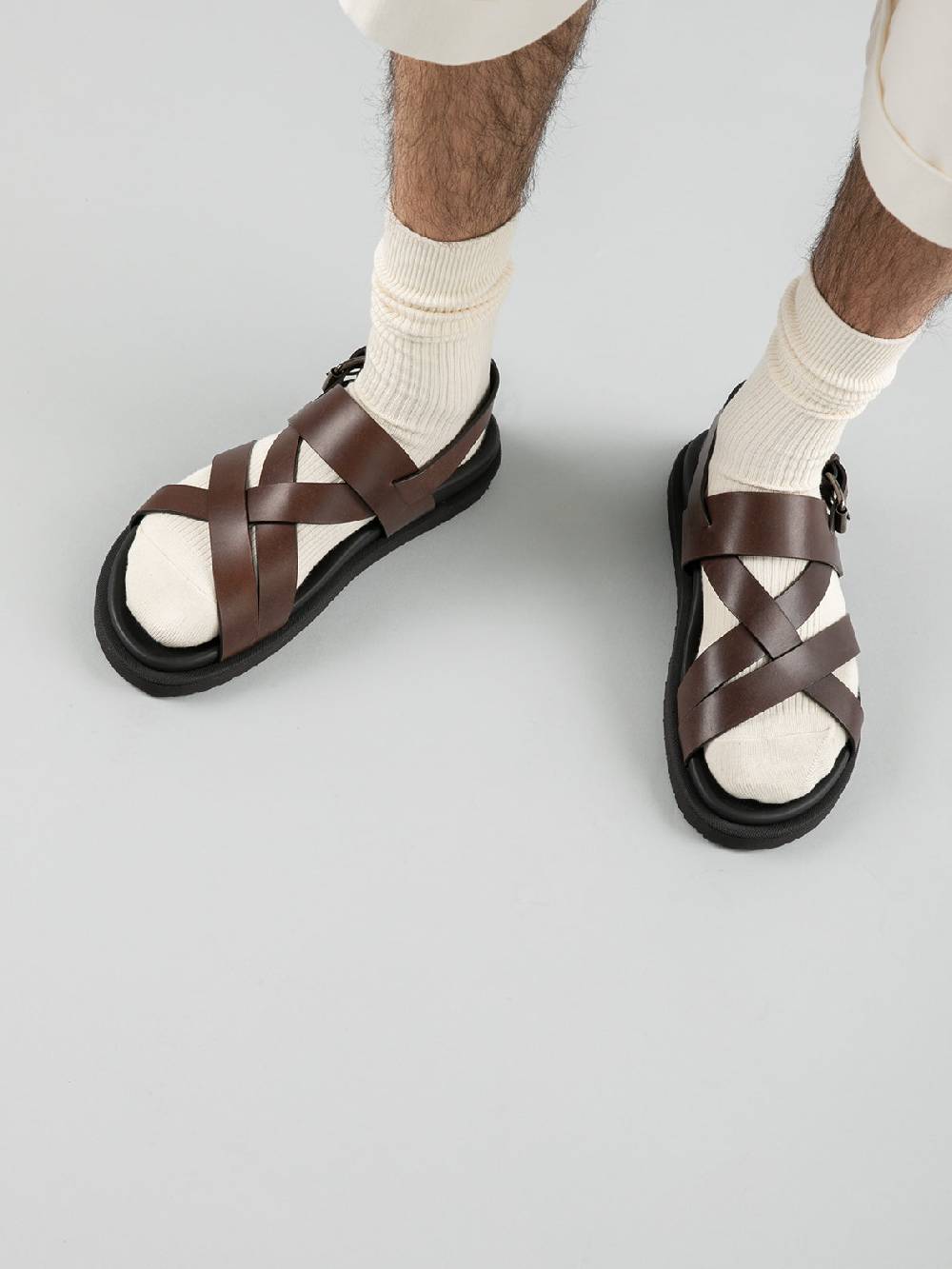 Officine Creative CHARRAT 002 Sandali in Pelle Nera Presa