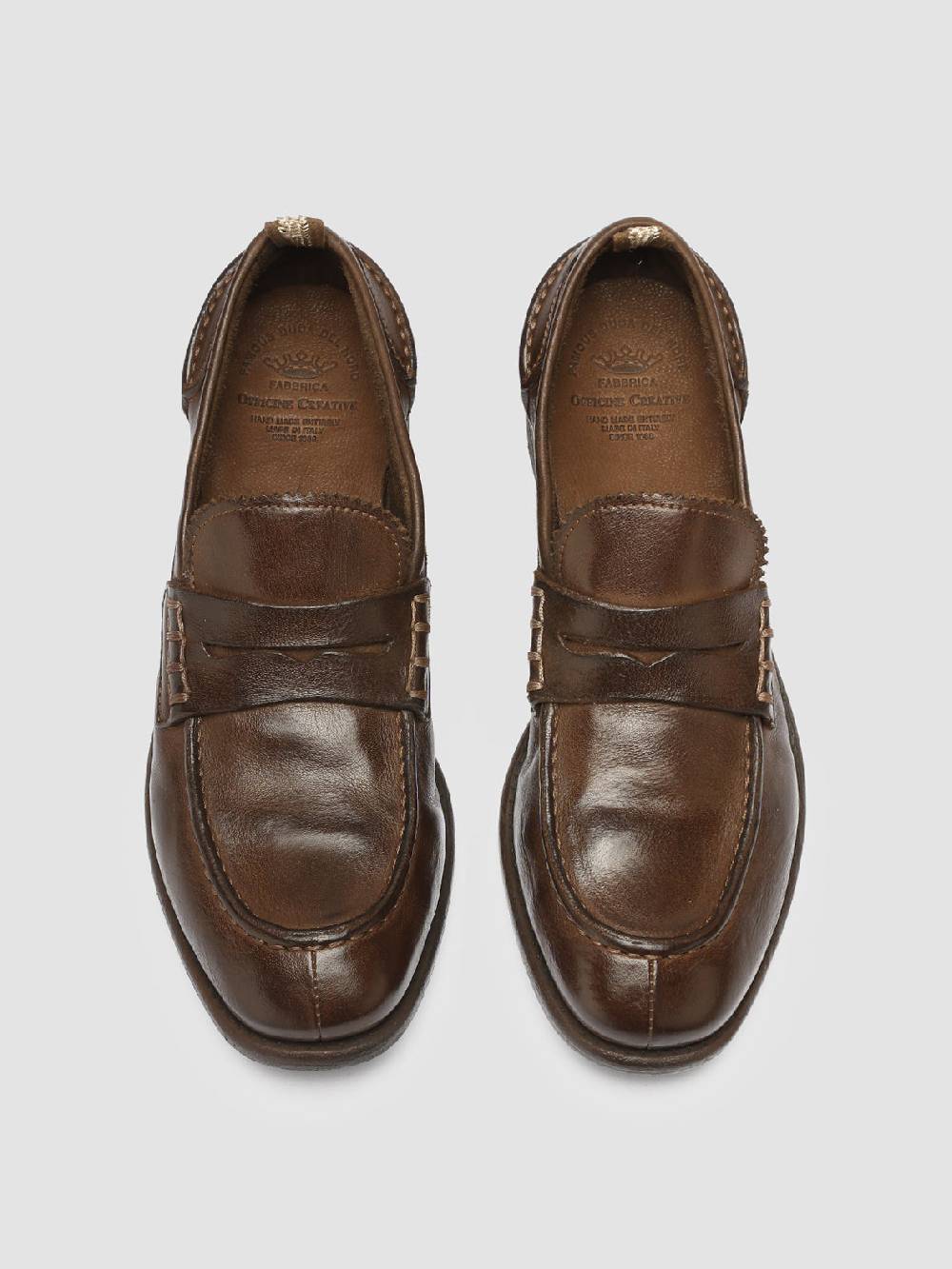 Officine Creative CALIXTE 042 Mocassini Penny in Pelle Marrone Shopping Online