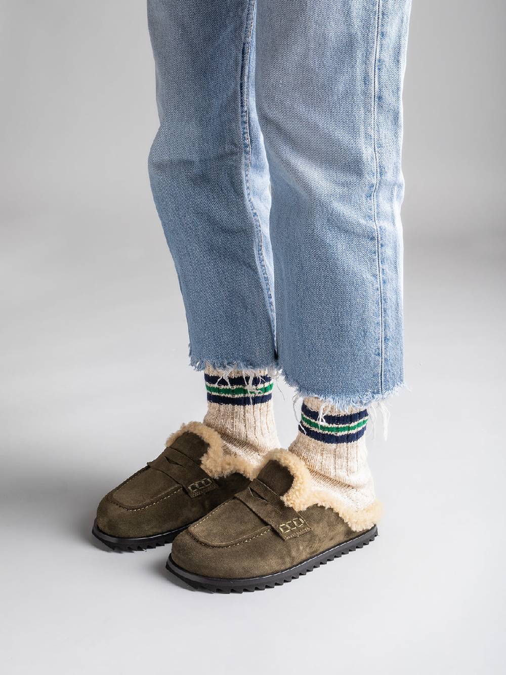 Officine Creative PELAGIE D’HIVER 007 Sabot in Pelle Scamosciata Marrone e montone Presa