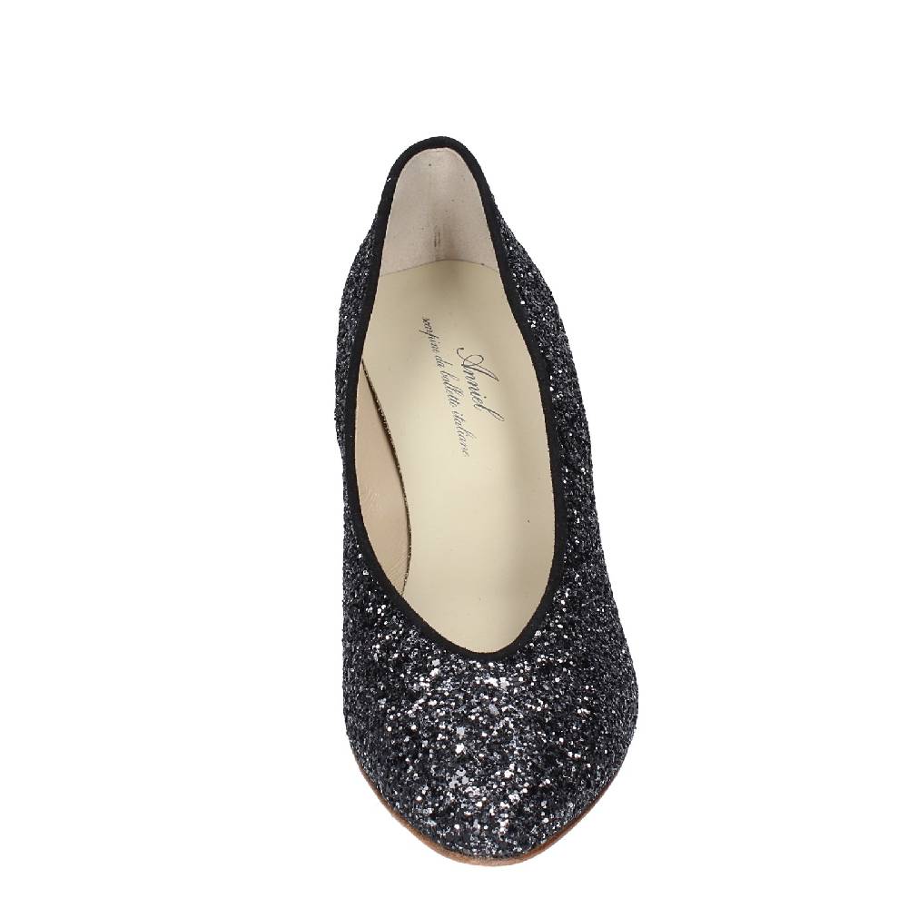 scarpe donna ANNIEL decollete nero glitter EX219 Sconto