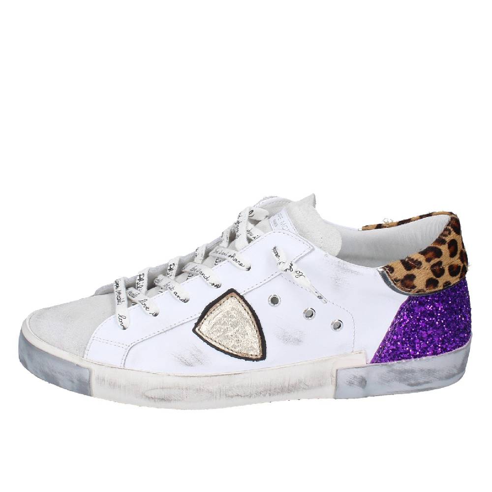 scarpe donna PHILIPPE MODEL sneakers bianco paillettes viola camoscio VINT EX368 Offerta