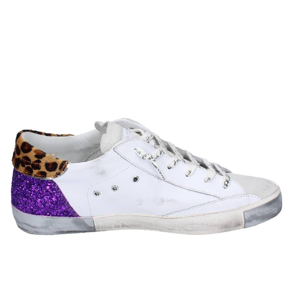 scarpe donna PHILIPPE MODEL sneakers bianco paillettes viola camoscio VINT EX368 Offerta