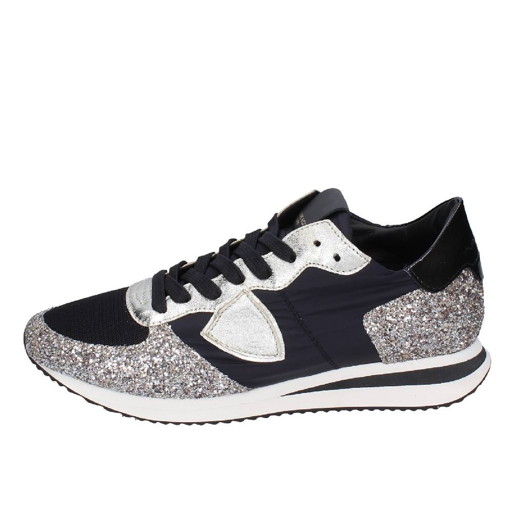 scarpe donna PHILIPPE MODEL sneakers nero tessuto platino glitter EX366 Online