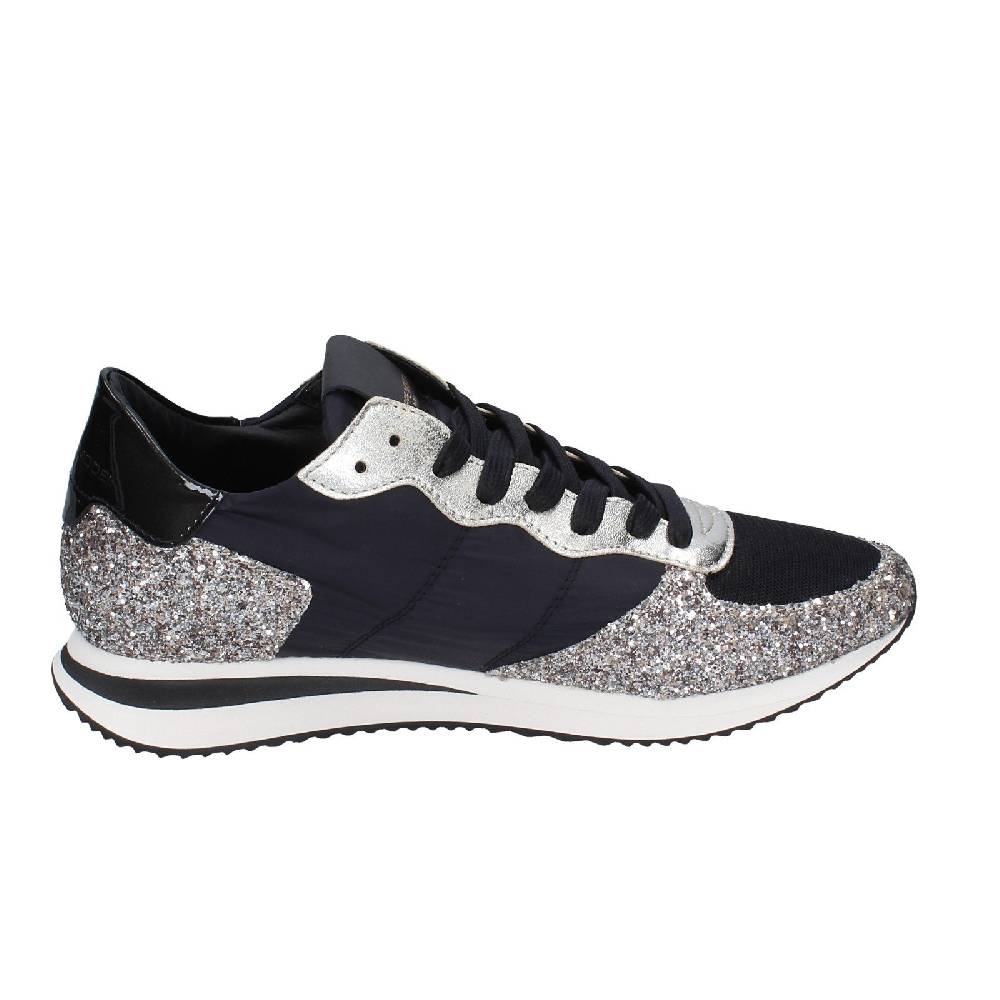 scarpe donna PHILIPPE MODEL sneakers nero tessuto platino glitter EX366 Online