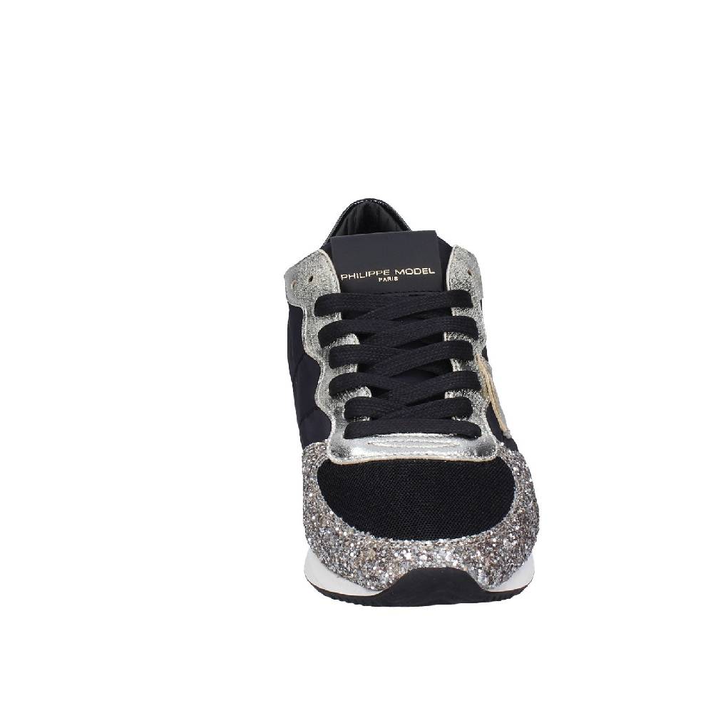scarpe donna PHILIPPE MODEL sneakers nero tessuto platino glitter EX366 Online