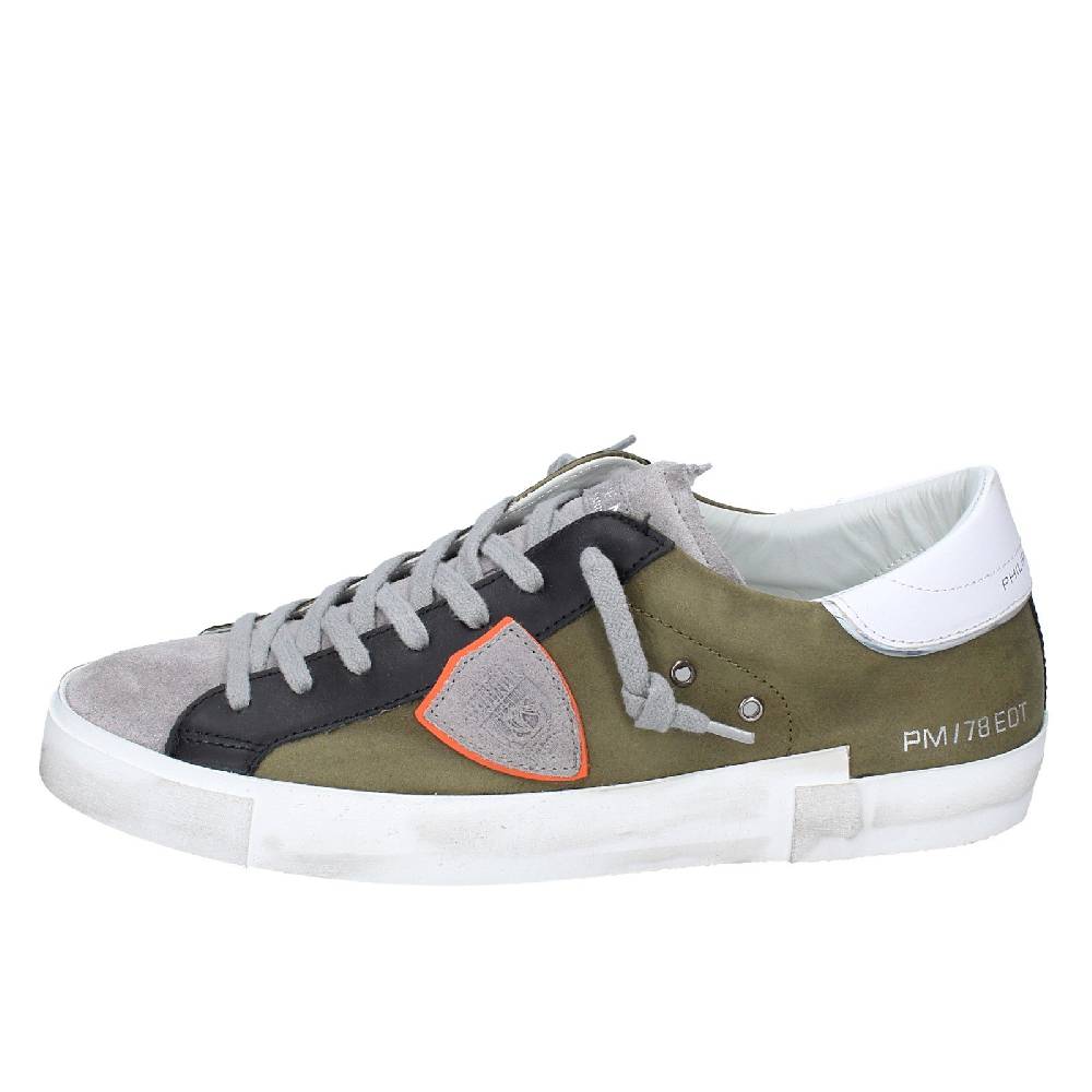 scarpe uomo PHILIPPE MODEL sneakers verde pelle grigio camoscio VINTAGE EX363 Nuovo