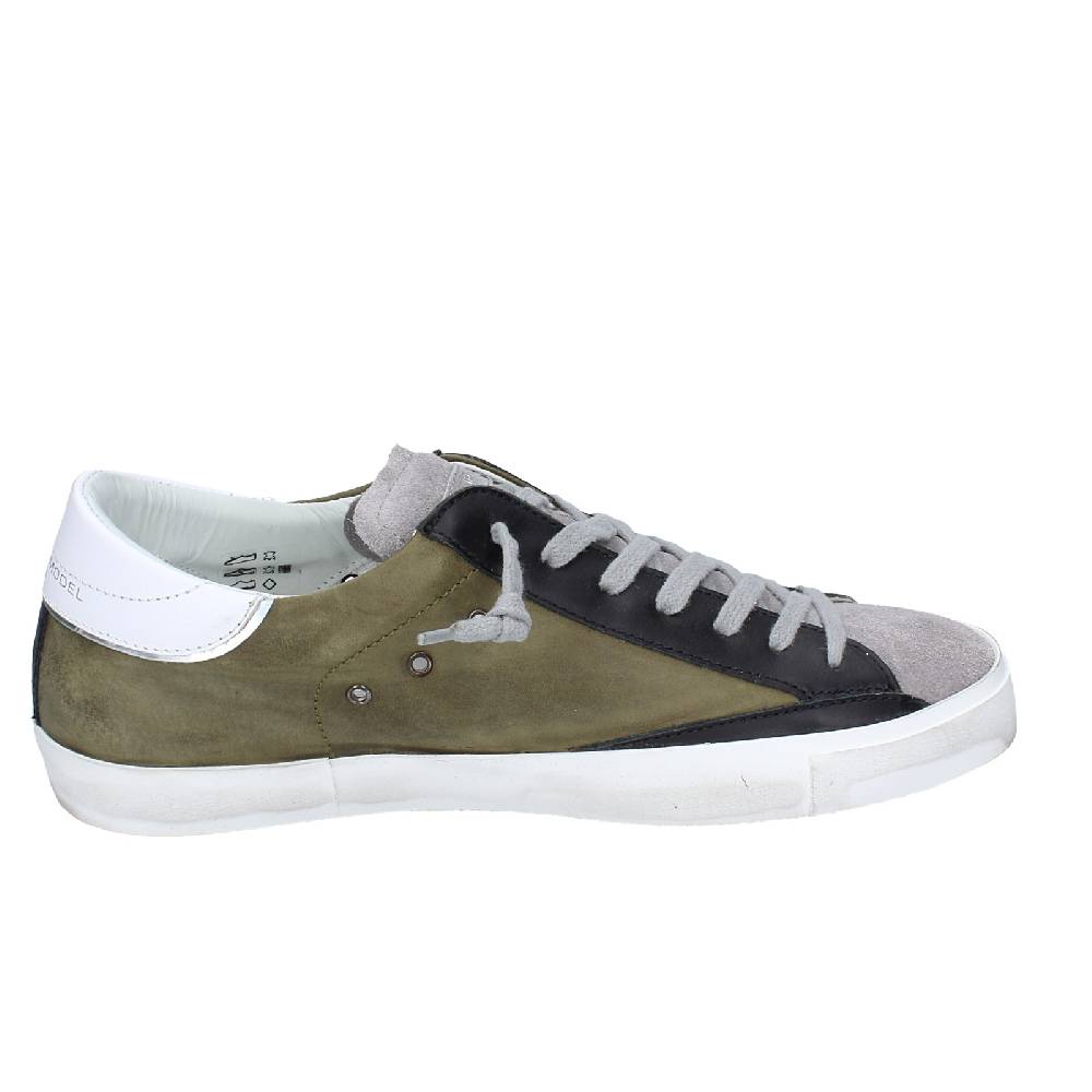 scarpe uomo PHILIPPE MODEL sneakers verde pelle grigio camoscio VINTAGE EX363 Nuovo