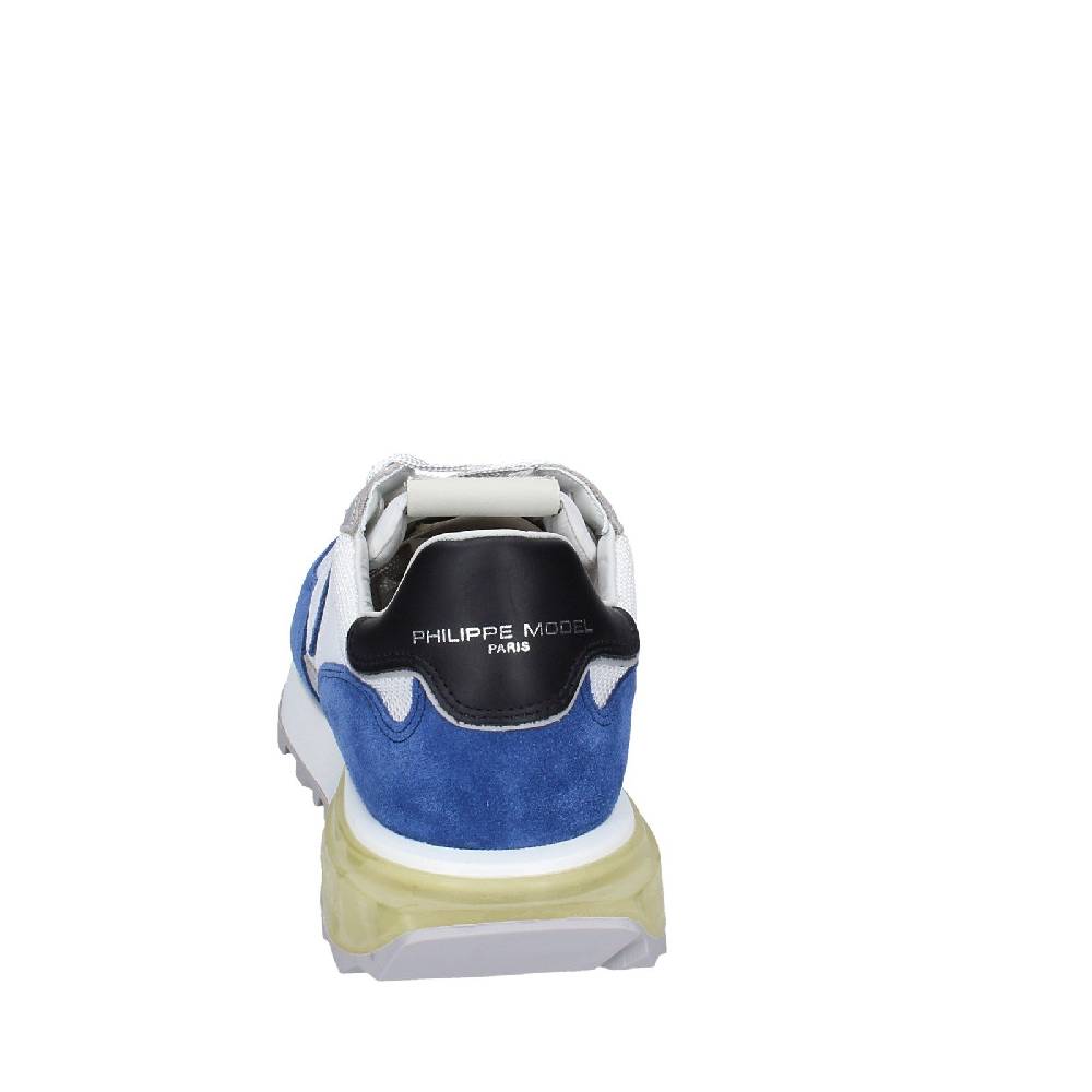 scarpe uomo PHILIPPE MODEL sneakers bianco tessuto blu camoscio EX333 Promozione