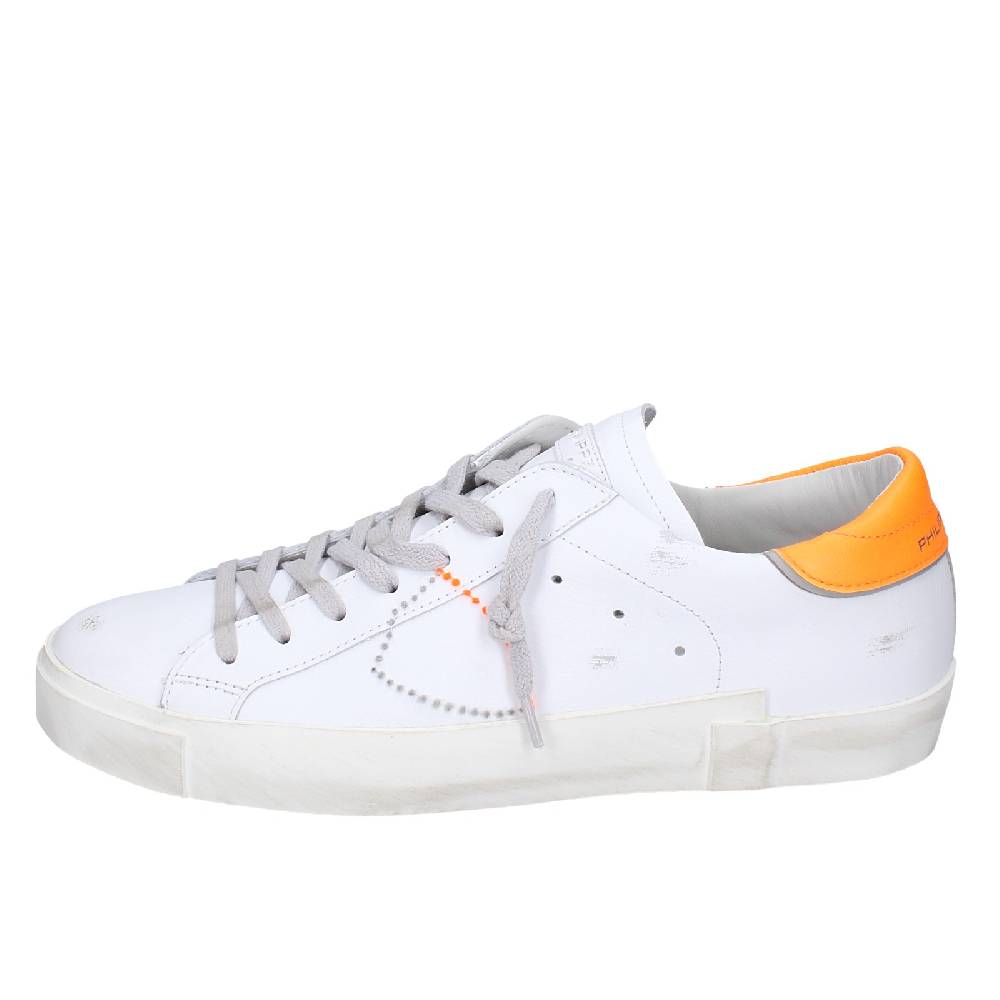 scarpe uomo PHILIPPE MODEL sneakers bianco pelle arancione VINTAGE EX339 Vendita calda
