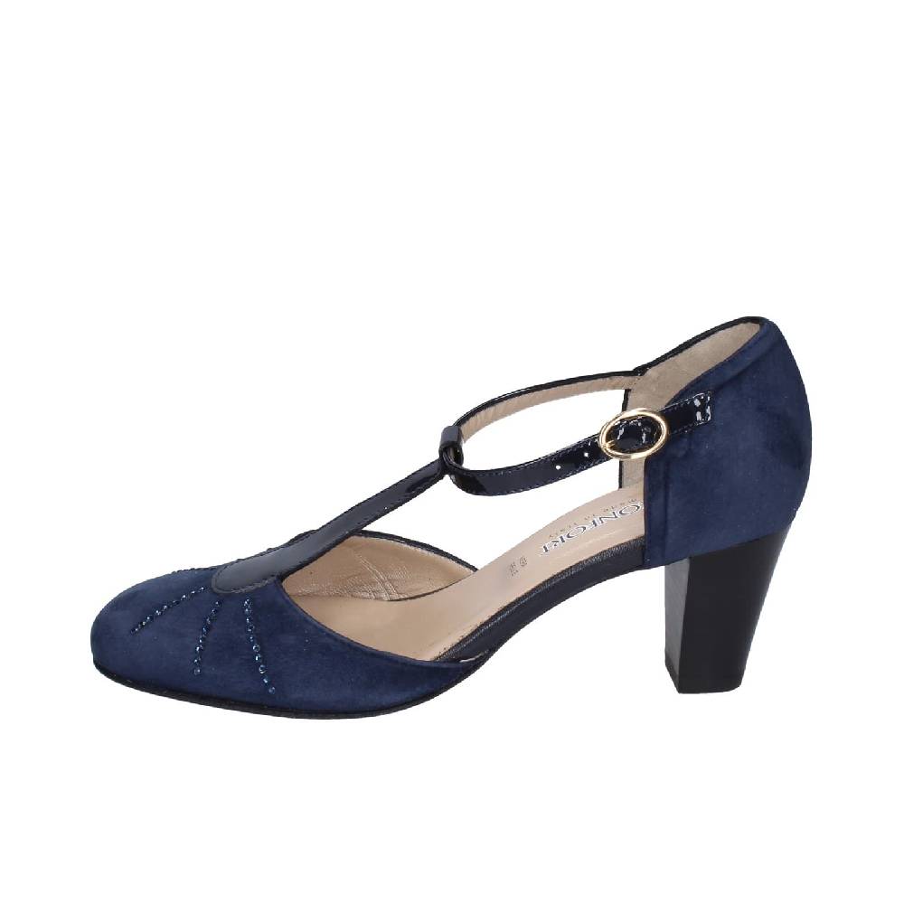 scarpe donna CONFORT decollete blu camoscio strass EZ370 Italy