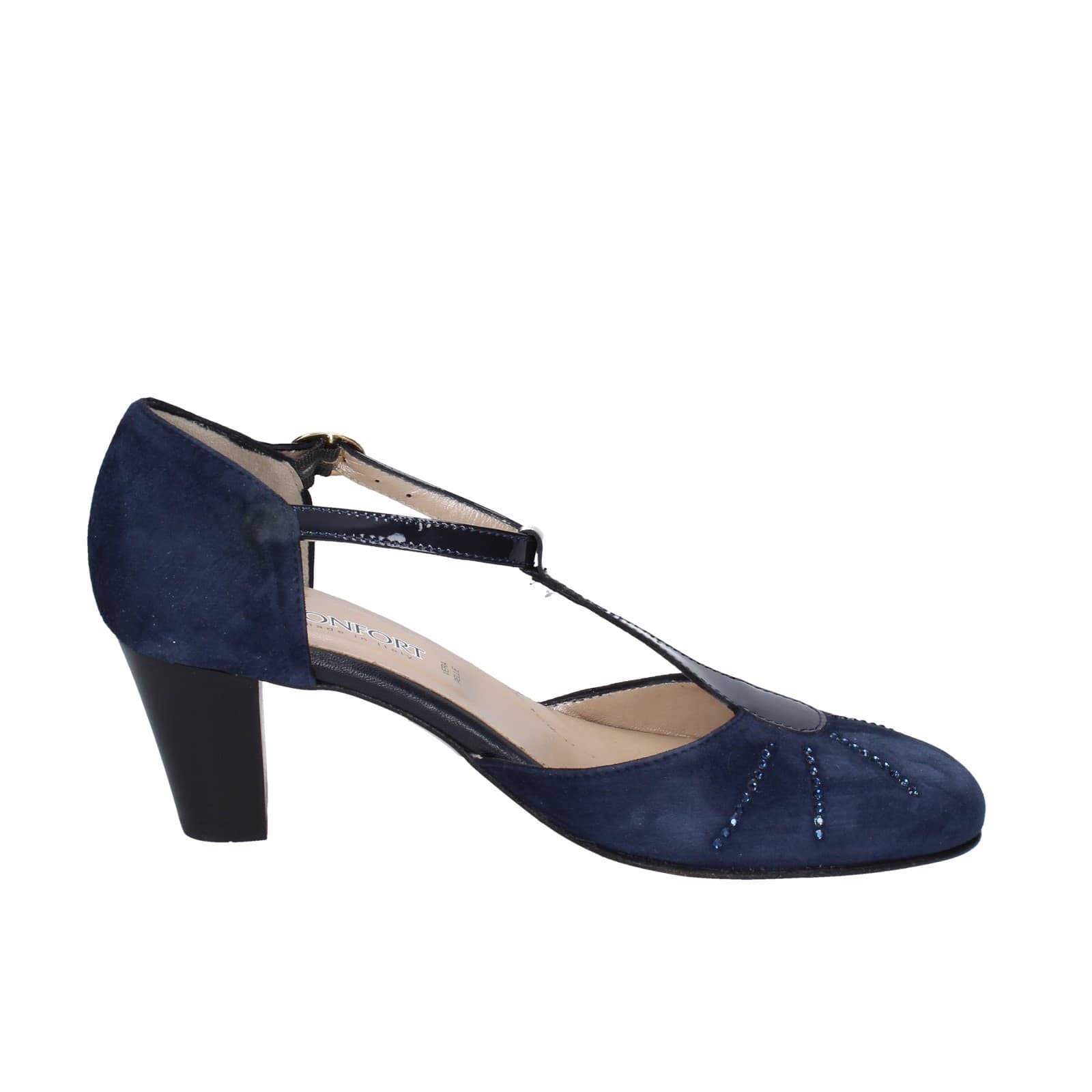 scarpe donna CONFORT decollete blu camoscio strass EZ370 Italy