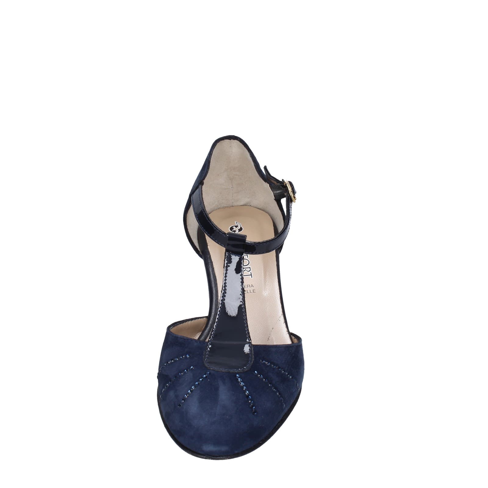 scarpe donna CONFORT decollete blu camoscio strass EZ370 Italy