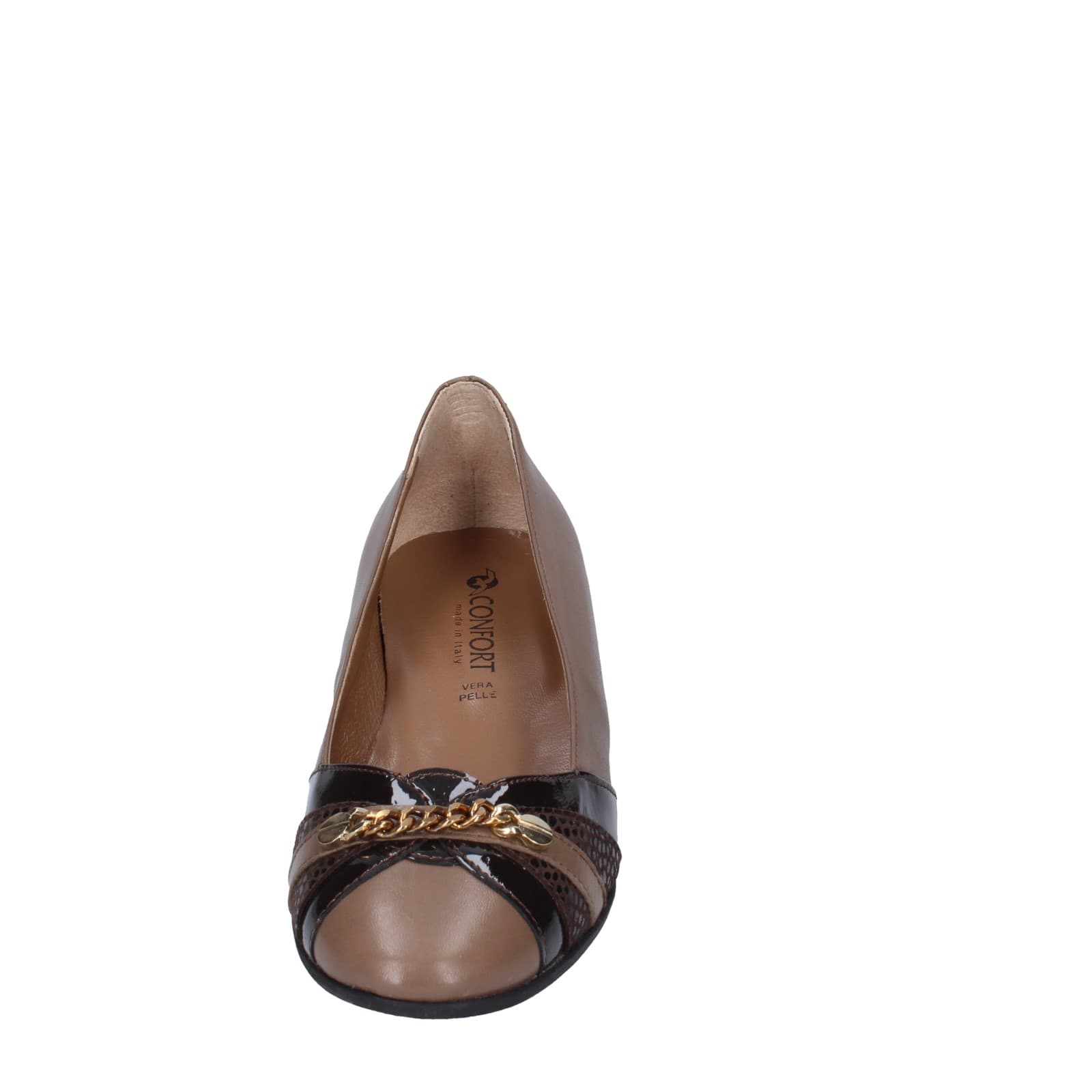scarpe donna CONFORT decollete marrone pelle EZ392 2025
