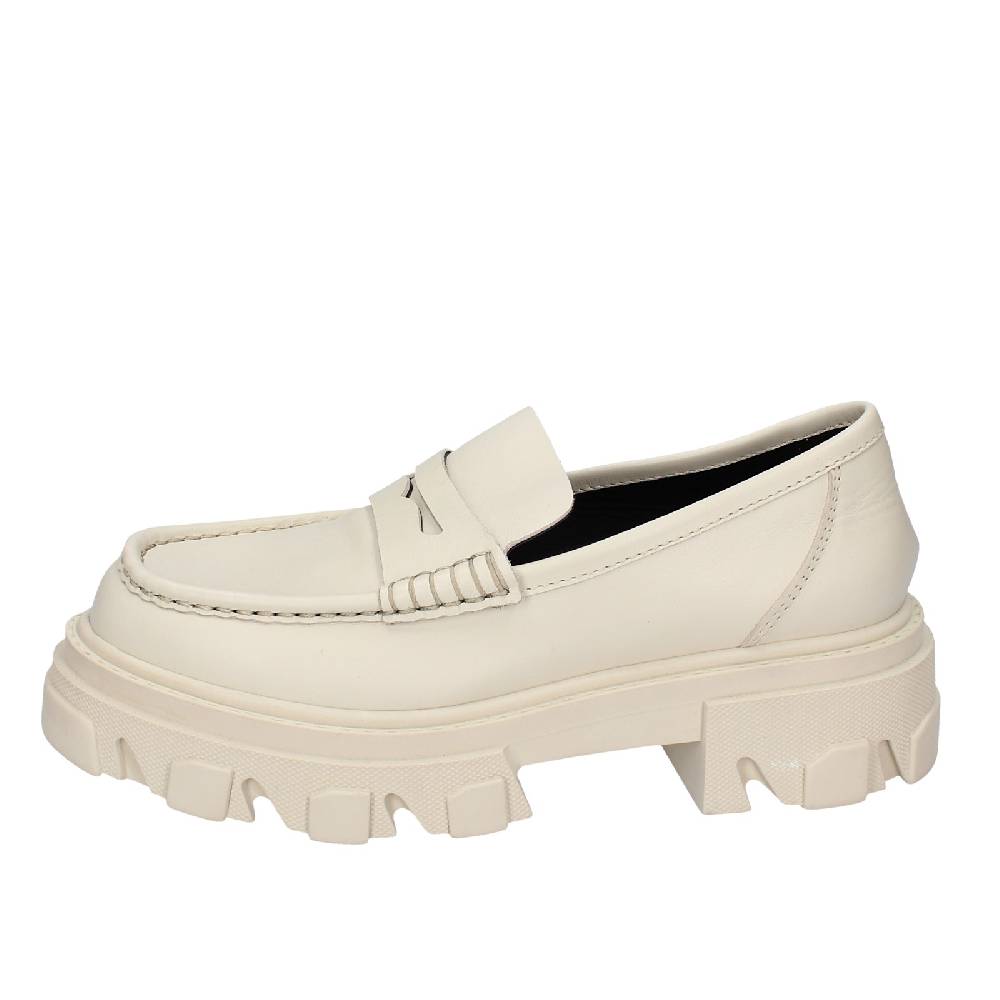 scarpe donna STOKTON mocassini beige pelle EY944 Outlet