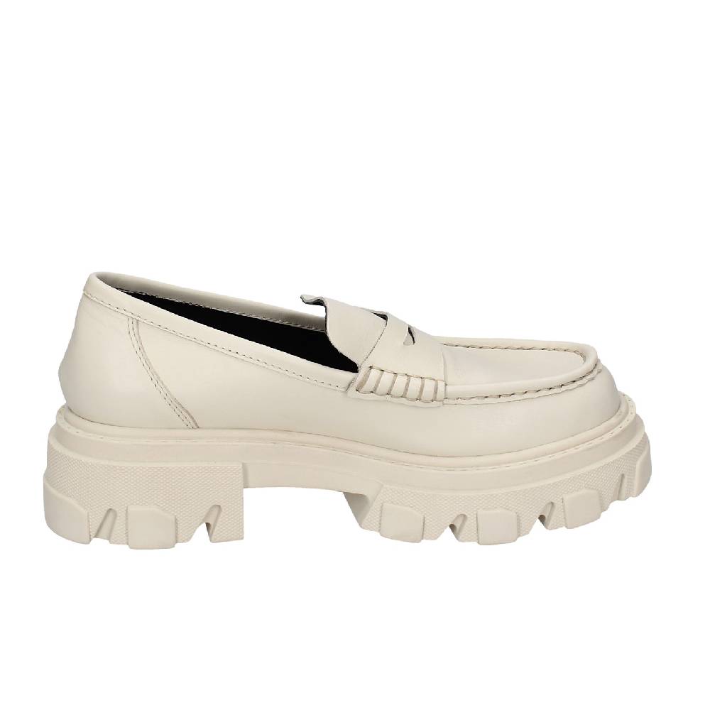 scarpe donna STOKTON mocassini beige pelle EY944 Outlet