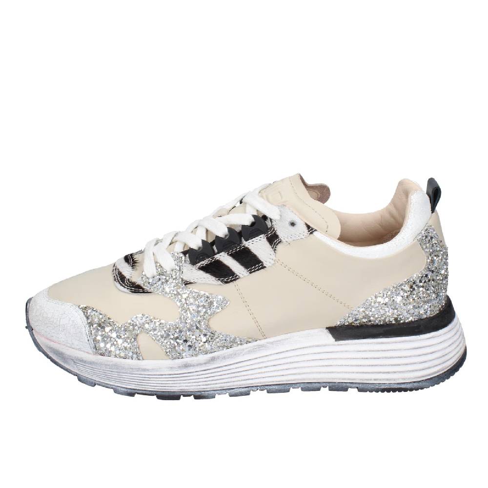 scarpe donna MOMA sneakers beige pelle argento glitter 3AS401 EY558 Italy