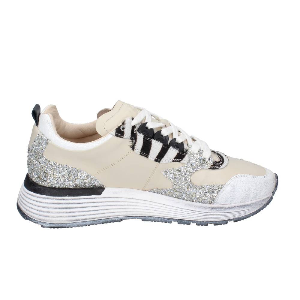 scarpe donna MOMA sneakers beige pelle argento glitter 3AS401 EY558 Italy