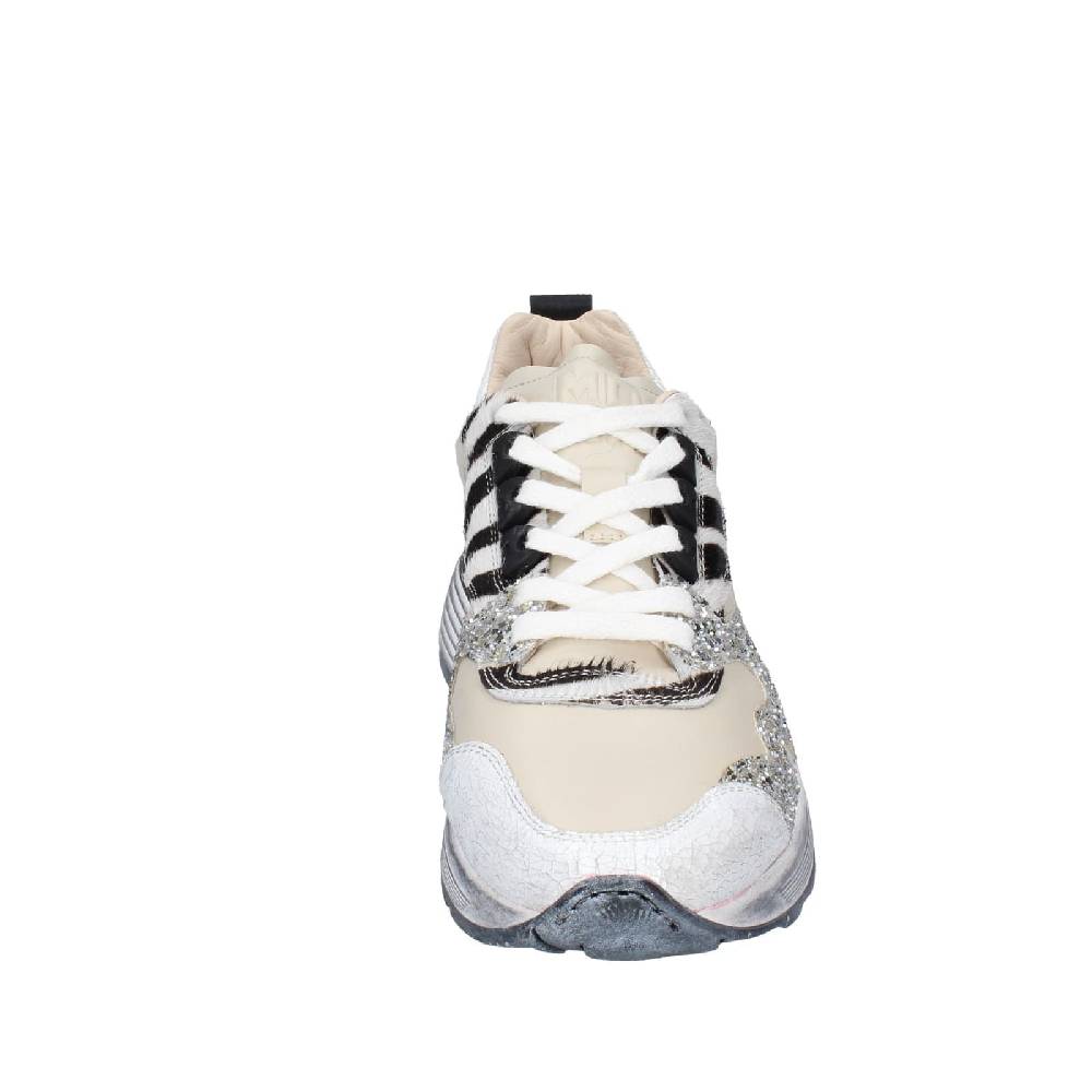 scarpe donna MOMA sneakers beige pelle argento glitter 3AS401 EY558 Italy