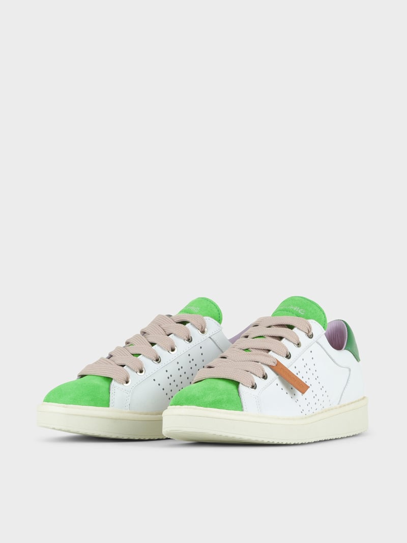 Panchic SCARPA ALLACCIATA P01 DONNA IN PELLE E SUEDE BIANCO-VERDE SMERALDO-ROSA CIPRIA Sottocosto