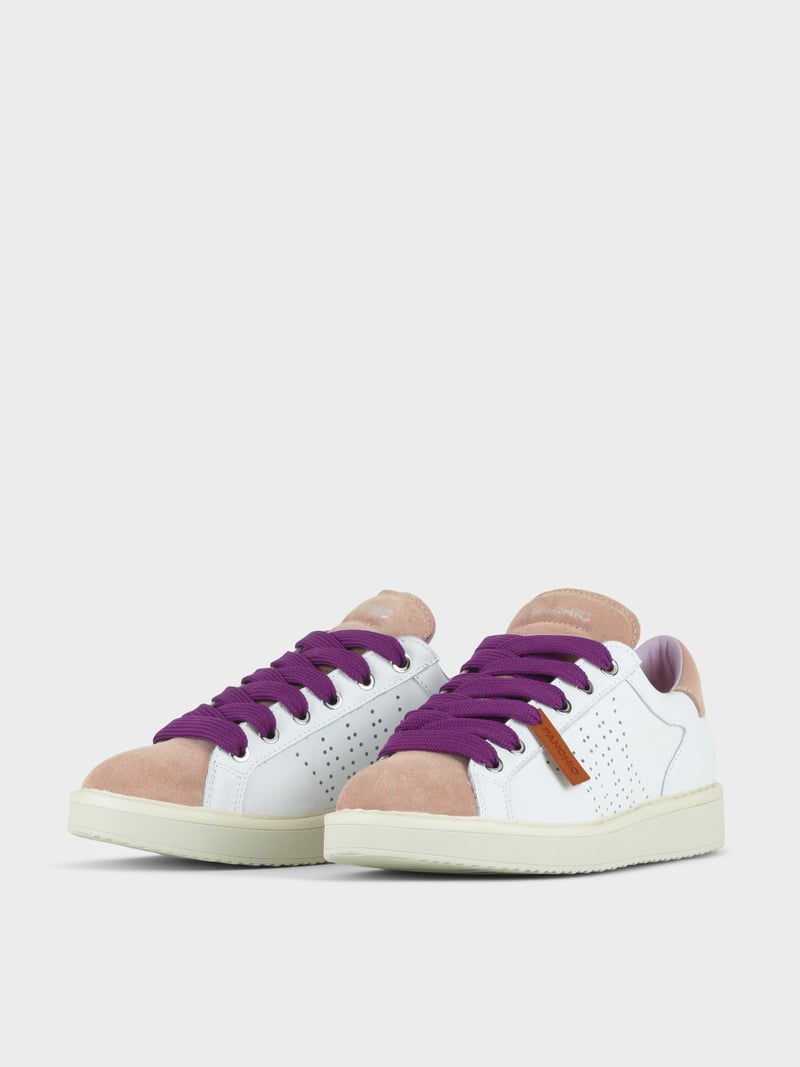 Panchic SCARPA ALLACCIATA P01 DONNA IN PELLE E SUEDE BIANCO-ROSA CIPRIA-VIOLA PANSE' Convenienza