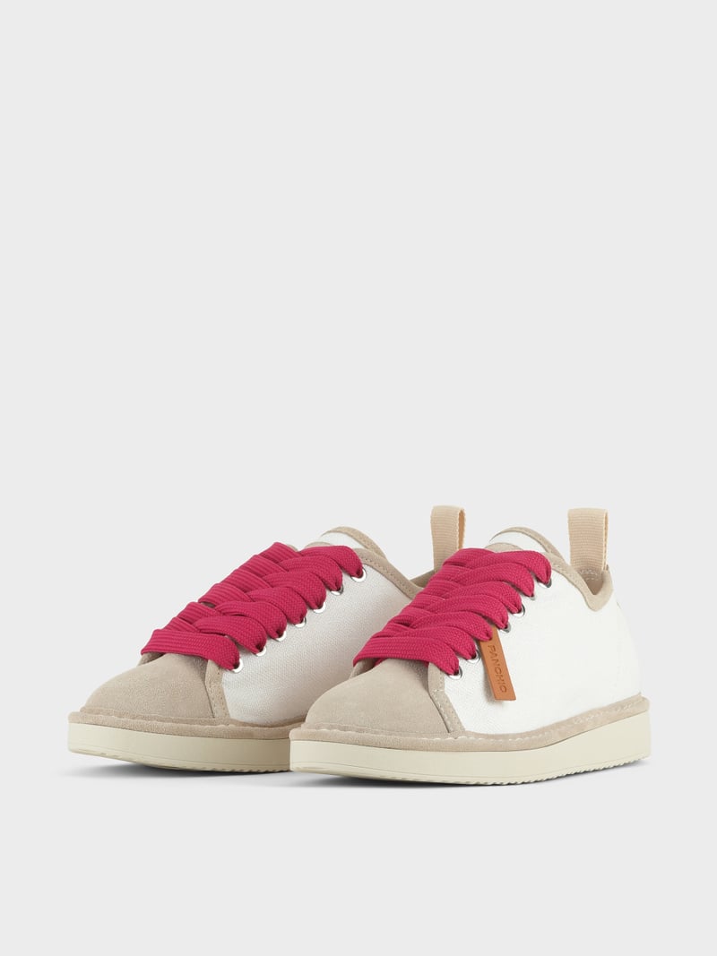 Panchic SCARPA ALLACCIATA P01 DONNA IN LINO E SUEDE BIANCO-NEBBIA-FUCSIA Economico