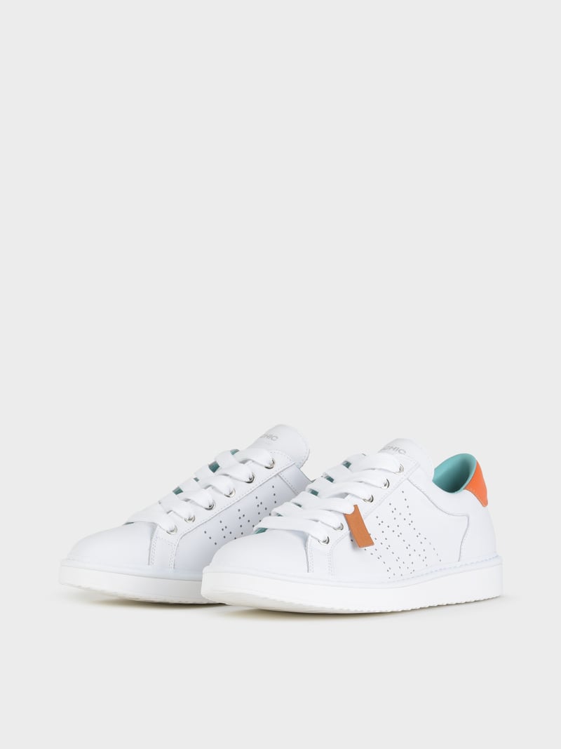 Panchic SCARPA ALLACCIATA P01 UOMO IN PELLE BIANCO-ARANCIO Pezzi Unici