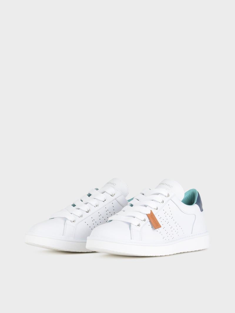 Panchic SCARPA ALLACCIATA P01 UOMO IN PELLE BIANCO-BLU Promozione Limitata