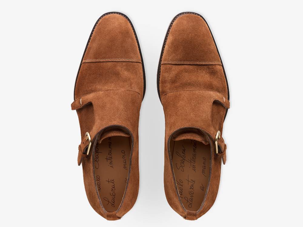 Paolo Sartori Double Monkstrap in Calf Suede Snuff Doppia Fibbia in Vitello Scamosciato Snuff Vendita Calda