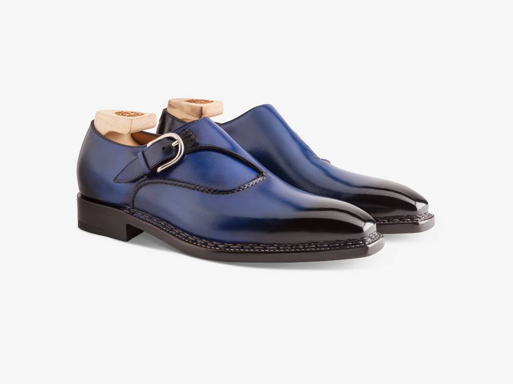 Paolo Sartori Single Monkstrap in Antiqued Cobalto Leather Mono Fibbia in pelle Anticata Cobalto Vendita Economica