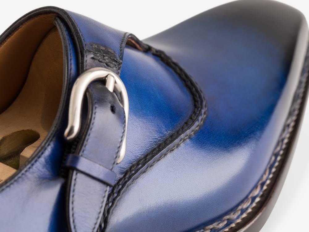 Paolo Sartori Single Monkstrap in Antiqued Cobalto Leather Mono Fibbia in pelle Anticata Cobalto Vendita Economica