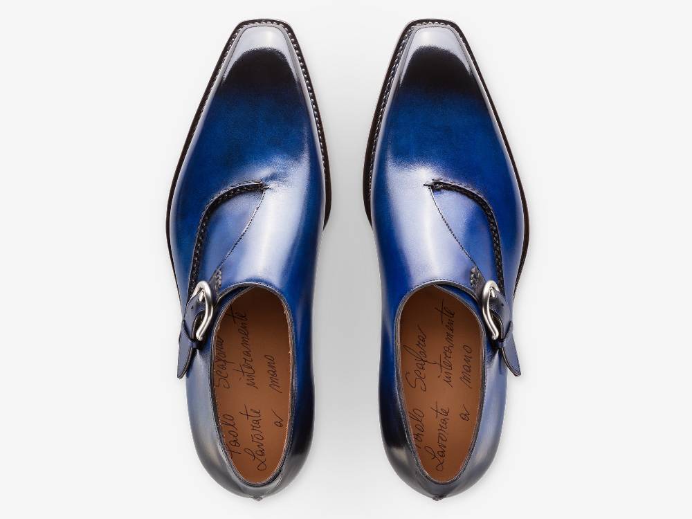 Paolo Sartori Single Monkstrap in Antiqued Cobalto Leather Mono Fibbia in pelle Anticata Cobalto Vendita Economica