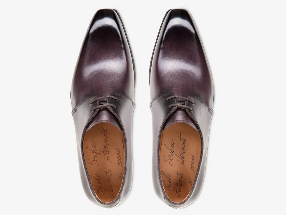 Paolo Sartori Art. 739 Derby in Antiqued Melanzana Leather Nuova