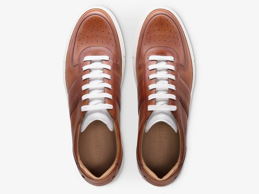 Paolo Sartori Art.Tenny2 Sneakers In Pelle Anticata Cognac Spedizione Gratuita