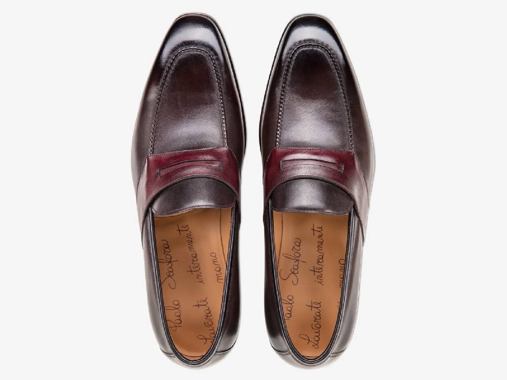 Paolo Sartori ART. 729 Loafer in Antiqued Vietri, Bordeaux and Black Leather Acquista Ora