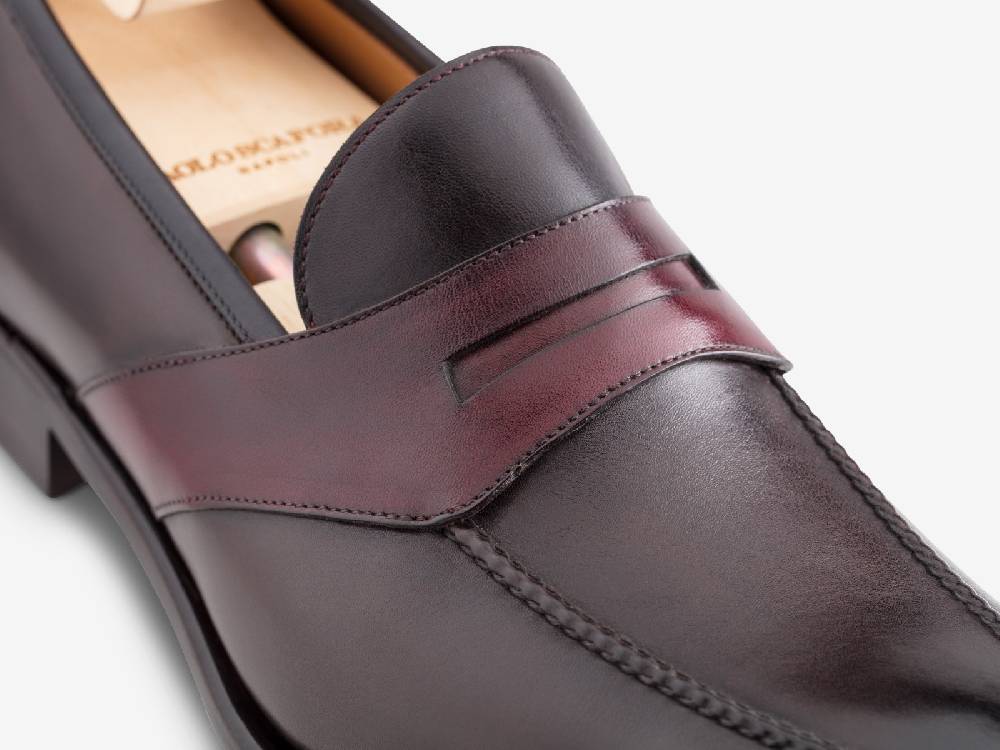 Paolo Sartori ART. 729 Loafer in Antiqued Vietri, Bordeaux and Black Leather Acquista Ora