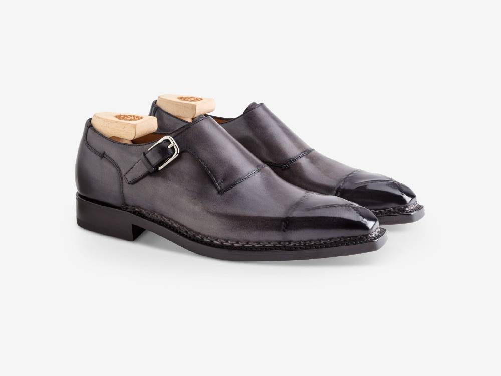 Paolo Sartori Art. 793 Monkstrap in Antiqued Grigio Leather Saldi Di Fabbrica