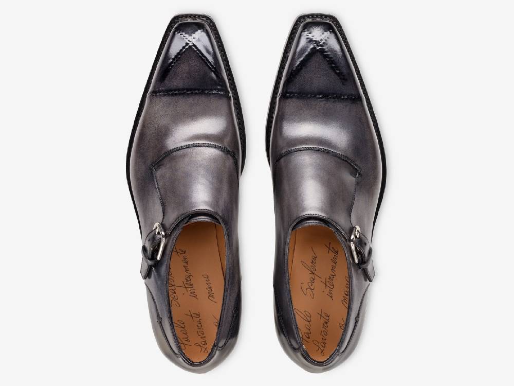 Paolo Sartori Art. 793 Monkstrap in Antiqued Grigio Leather Saldi Di Fabbrica